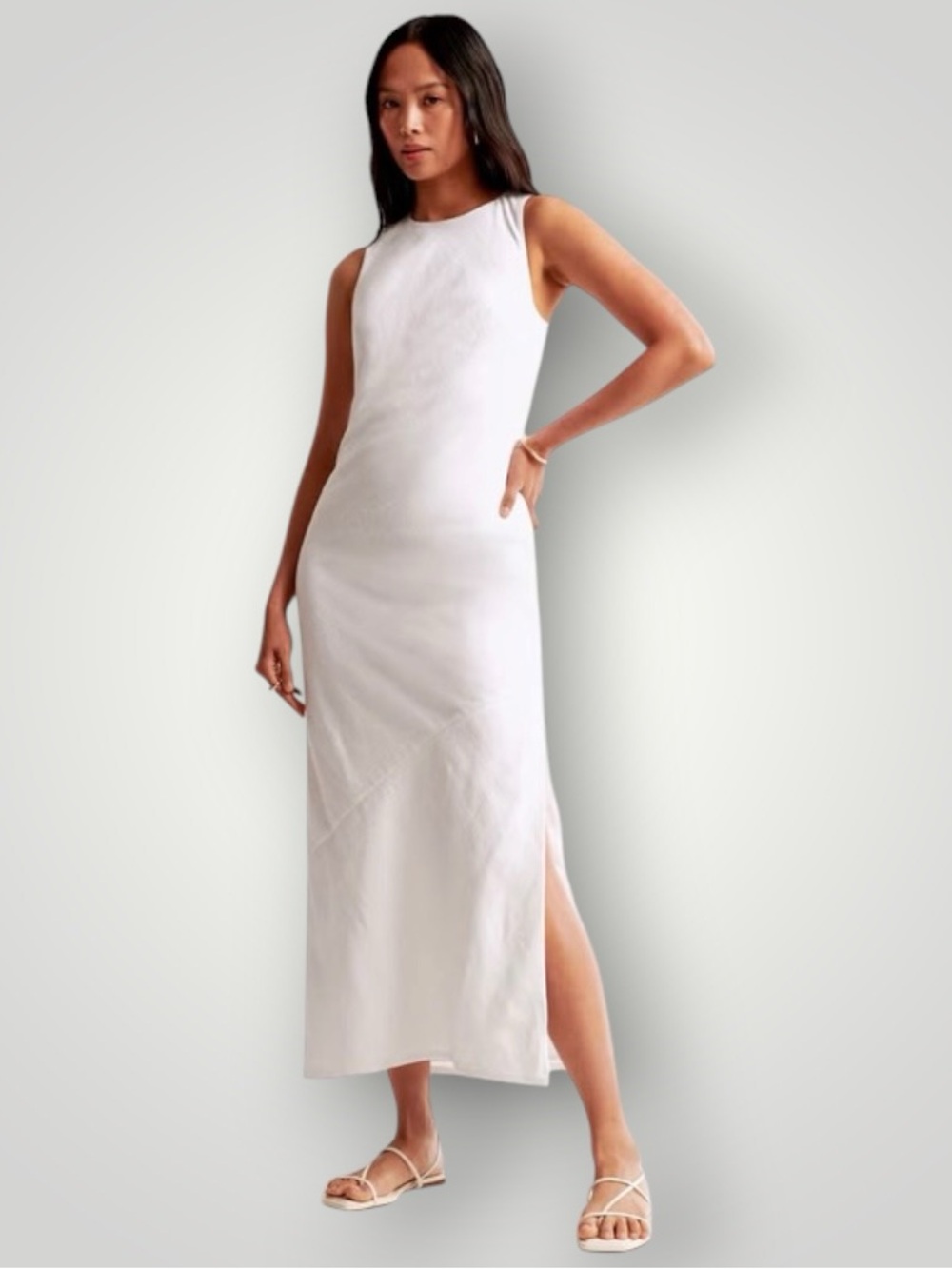 Abercrombie & Fitch Sleek White Linen Sleeveless Maxi Dress w/ side slit Large